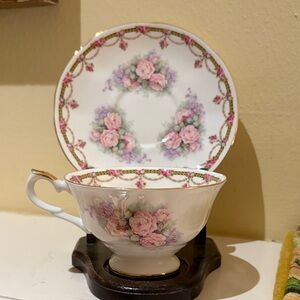 Vintage Staffordshire Rose Pattern Teacup and Saucer